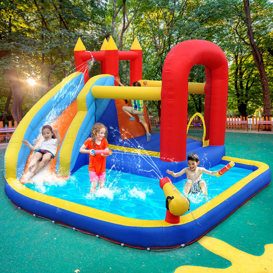 Inflatable Water Slide Bounce House, Slide Bouncer Castle Playhouse, 450W Air Blower for Kids Backyard Indoor Outdoor