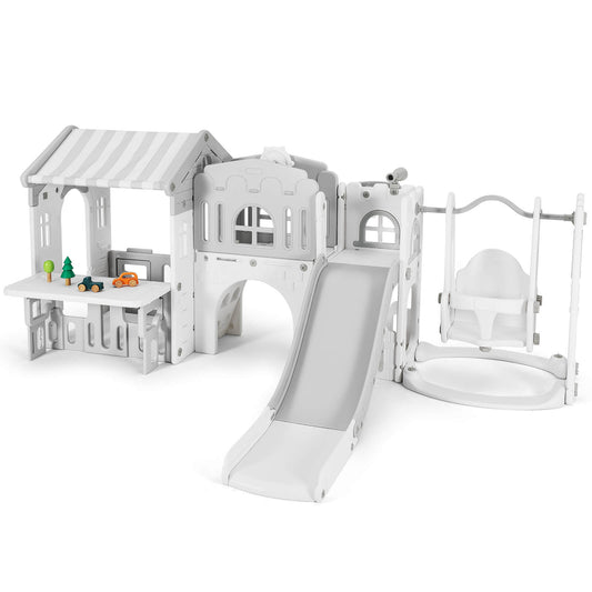 10 in 1 Toddler Slide, Freestanding Kid Climber Slide Playset, Toddler Playhouse, Backyard Playground Toy for Age 1-3+ 735W Blower Included