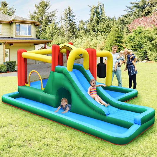 Inflatable Water Slide Climbing Bounce House with Tunnel and 735W Blower Free