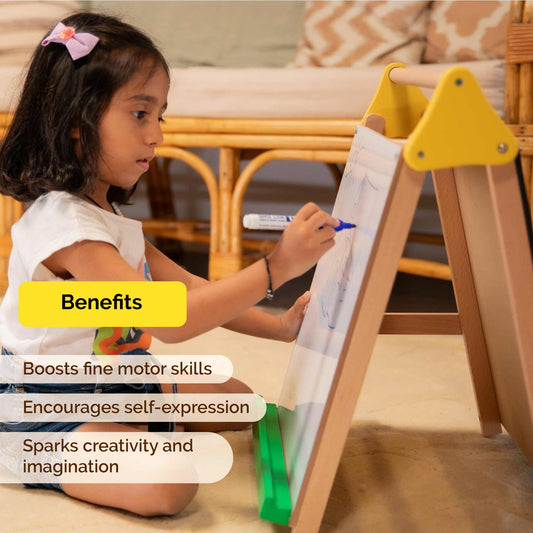 Wooden Tabletop Easel 3-in-1 – Adjustable Chalkboard, Whiteboard & Drawing Board
