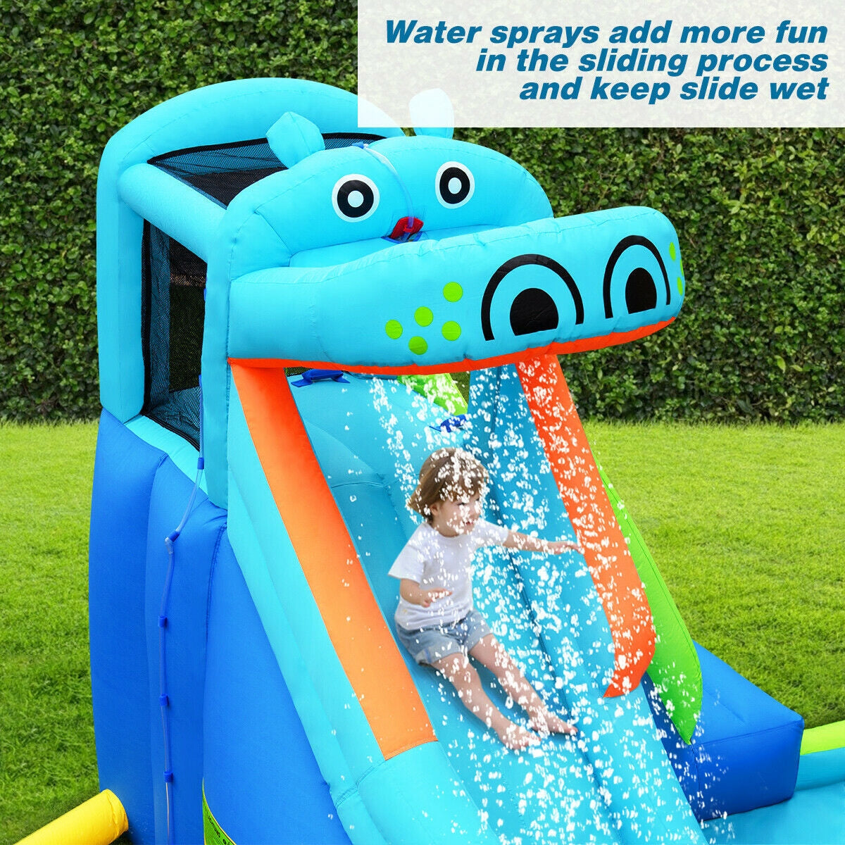 Hippo Inflatable Water Slide Bounce House with 740W Blower Free
