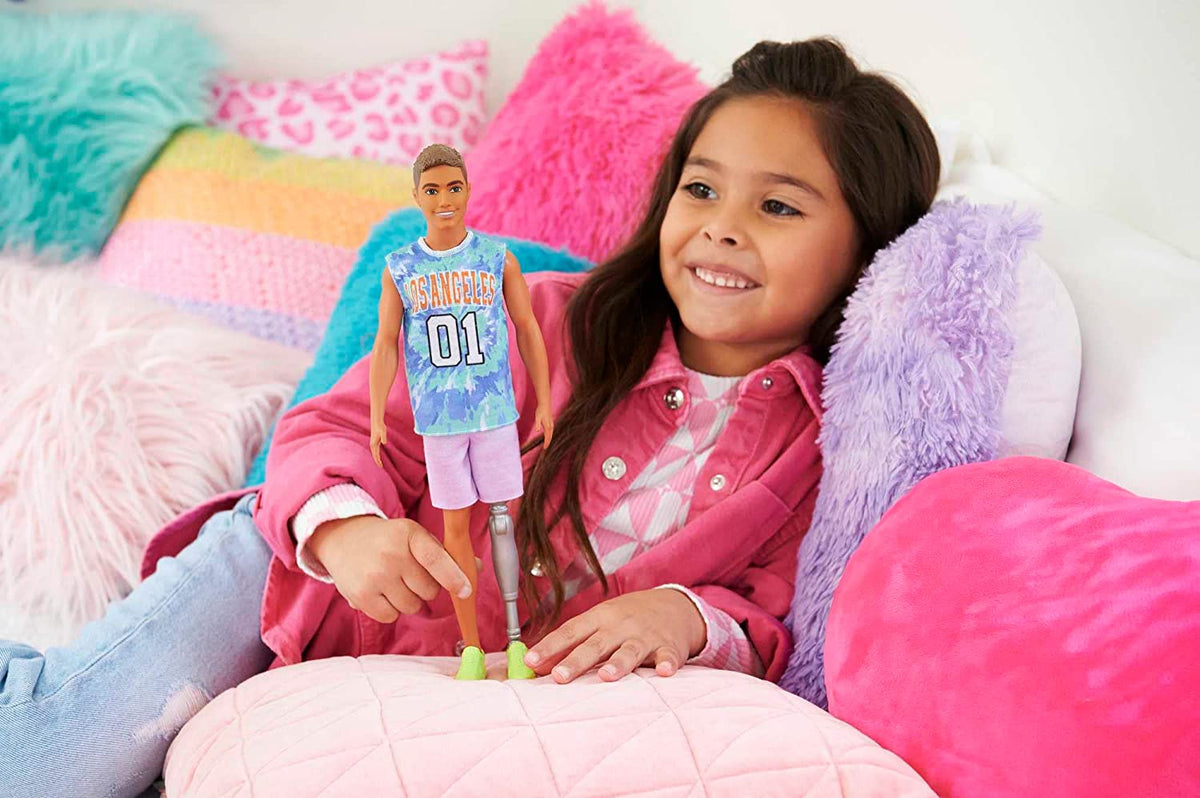 Barbie Ken Fashionistas with Prosthetic Leg Wearing Los Angeles Jersey and Purple Shorts with Sneakers #212 for Kids Ages 3+