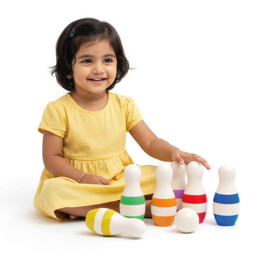 Mini Stripes Bowling Pins Set || 6 Pins, 1 Ball (2 Years+)