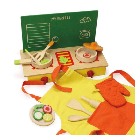 Wooden Lil Chef Kids Cooking Set, Apron, and Cooktop Combo (3+ Years)