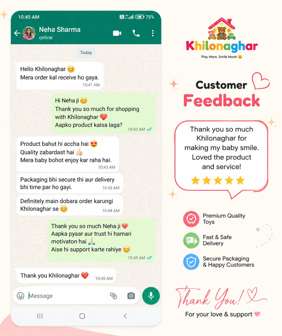WhatsApp feedback from Neha Sharma