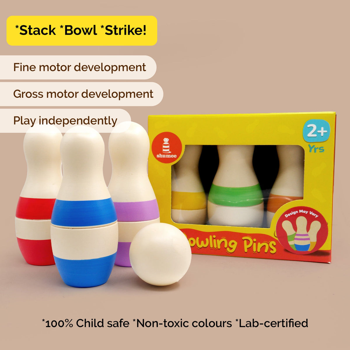 Mini Stripes Bowling Pins Set || 6 Pins, 1 Ball (2 Years+)
