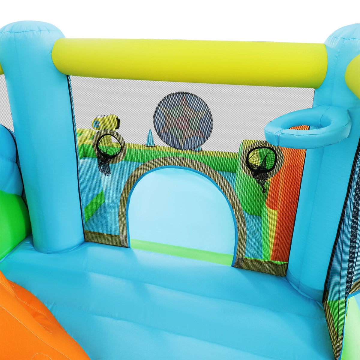 Inflatable Water Slide Bounce House for Kids, Luxury Heavy Duty Blow Up Water Park with Double Slides, Climbing Wall, Splash Pool and Sunshade Awning 735W Blower Included