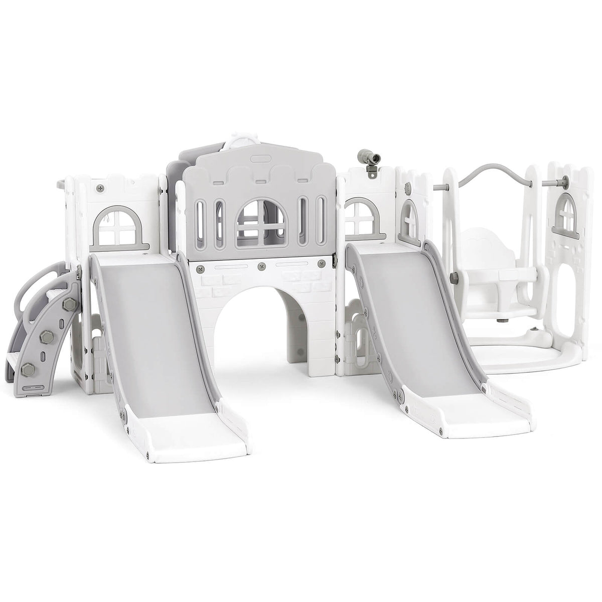 10 in 1 Toddler Slide, Double Kid Climber Slide Playset w/Swing, Indoor Outdoor Toy for Toddlers Age 1-3+