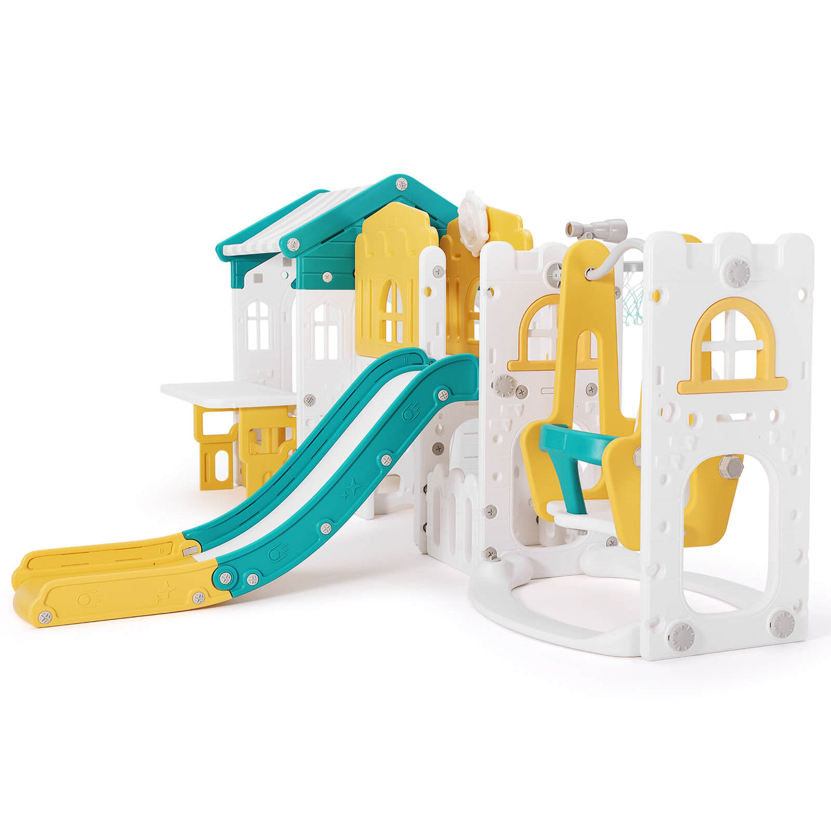 10 in 1 Toddler Slide, Freestanding Kid Climber Slide Playset, Toddler Playhouse, Backyard Playground Toy for Age 1-3+ 735W Blower Included