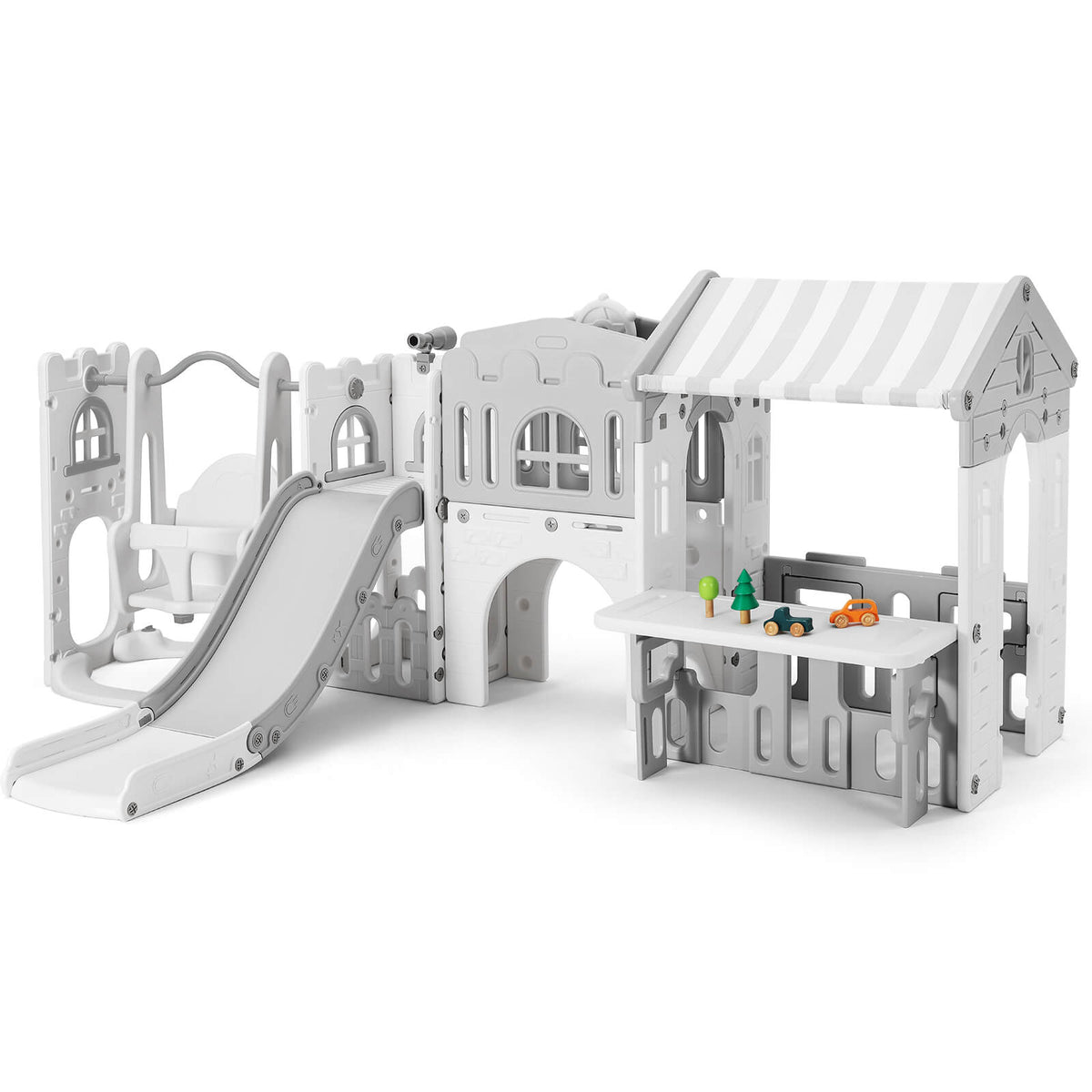 10 in 1 Toddler Slide, Freestanding Kid Climber Slide Playset, Toddler Playhouse, Backyard Playground Toy for Age 1-3+ 735W Blower Included