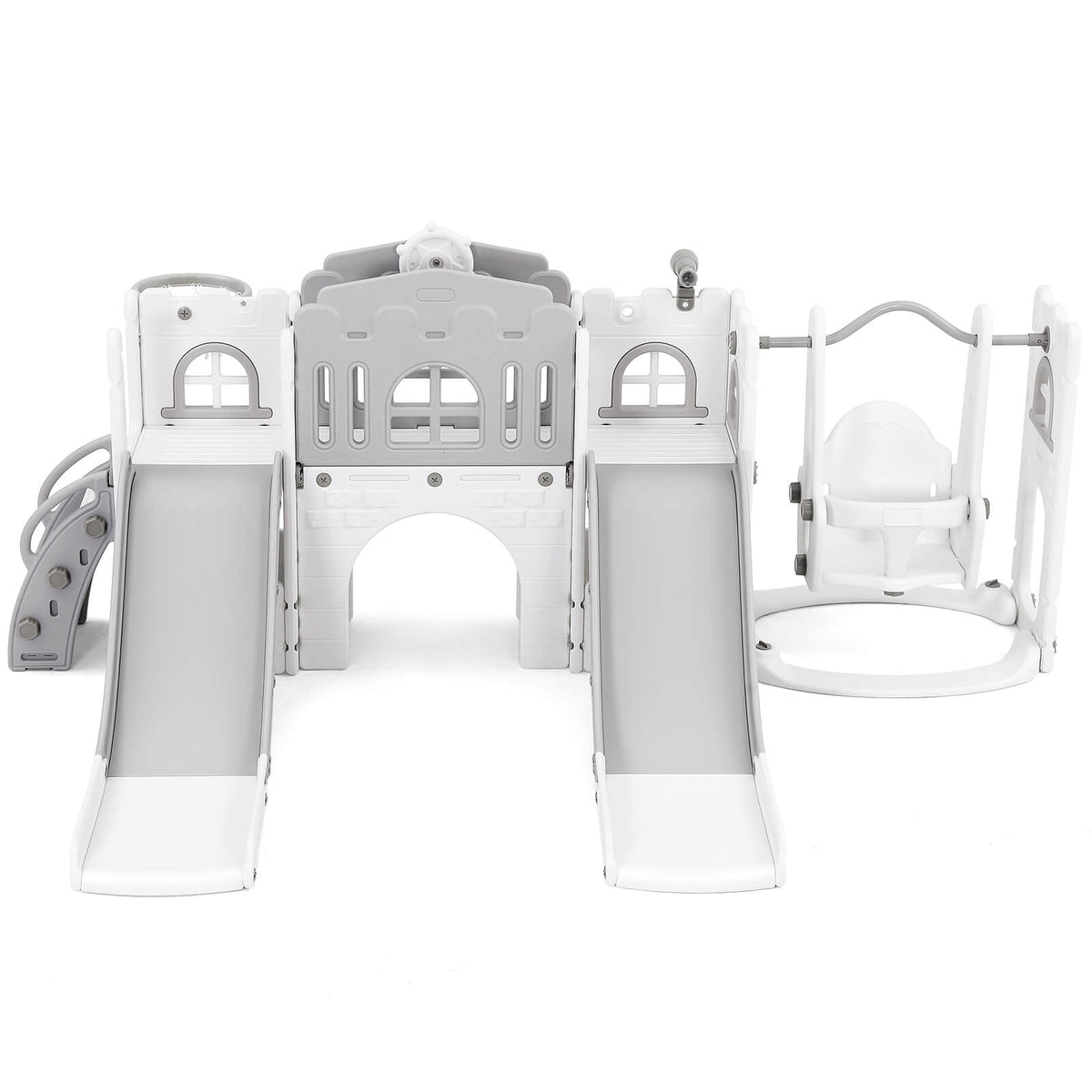 10 in 1 Toddler Slide, Double Kid Climber Slide Playset w/Swing, Indoor Outdoor Toy for Toddlers Age 1-3+