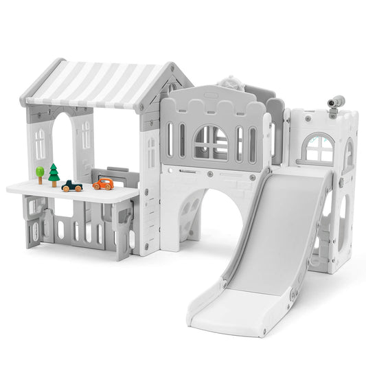 9 in 1 Toddler Slide, Freestanding Kid Climber Slide Playset, Toddler Playhouse, Indoor Outdoor Toy for Toddlers Age 1-3+ 735W Blower Included