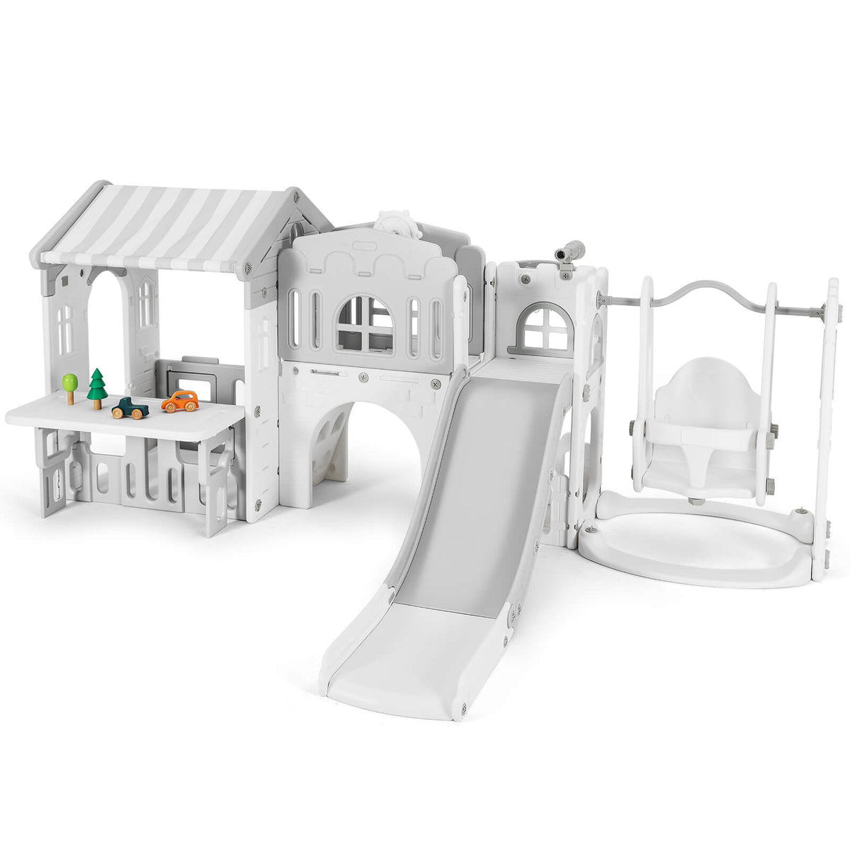 10 in 1 Toddler Slide, Freestanding Kid Climber Slide Playset, Toddler Playhouse, Backyard Playground Toy for Age 1-3+ 735W Blower Included