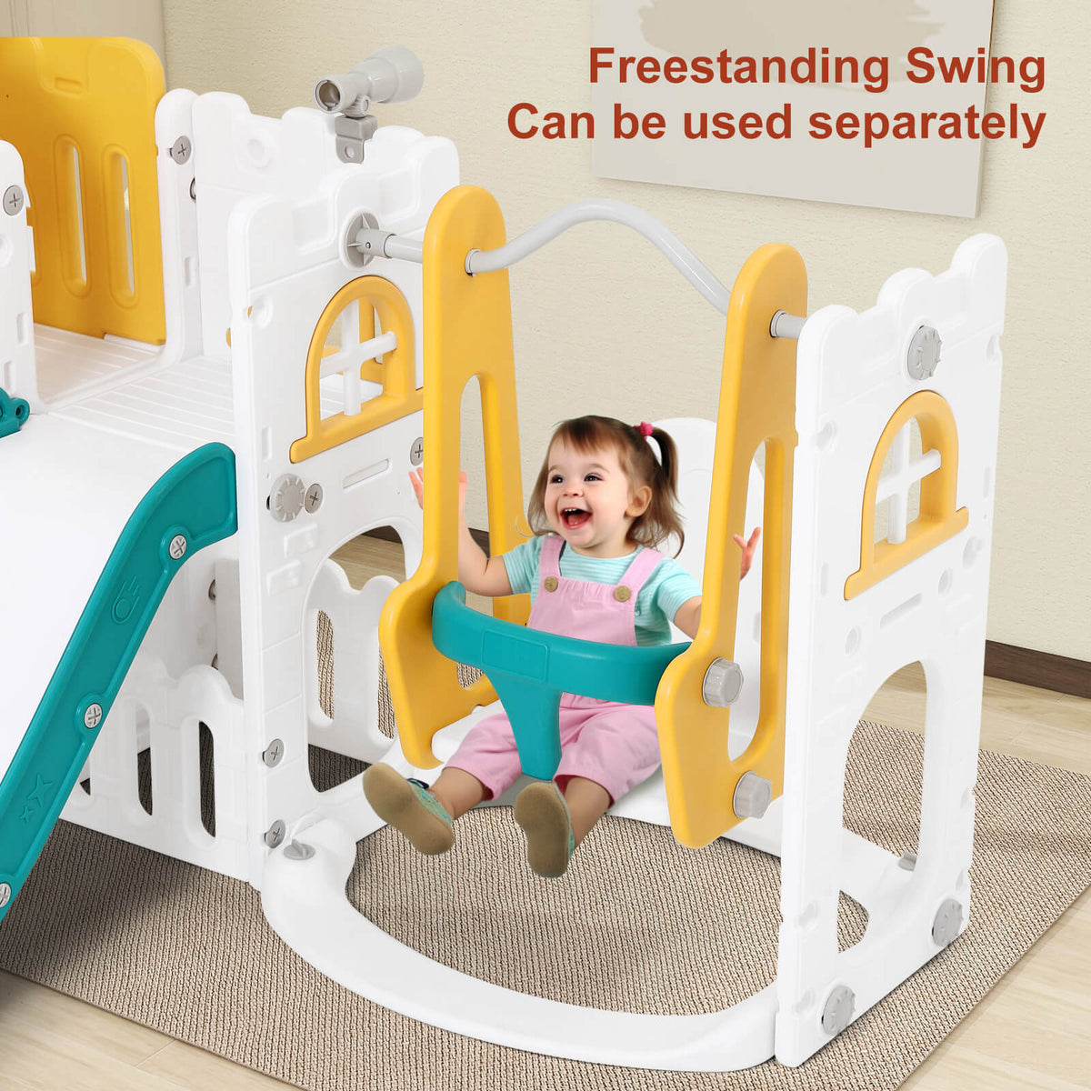 10 in 1 Toddler Slide, Double Kid Climber Slide Playset w/Swing, Indoor Outdoor Toy for Toddlers Age 1-3+