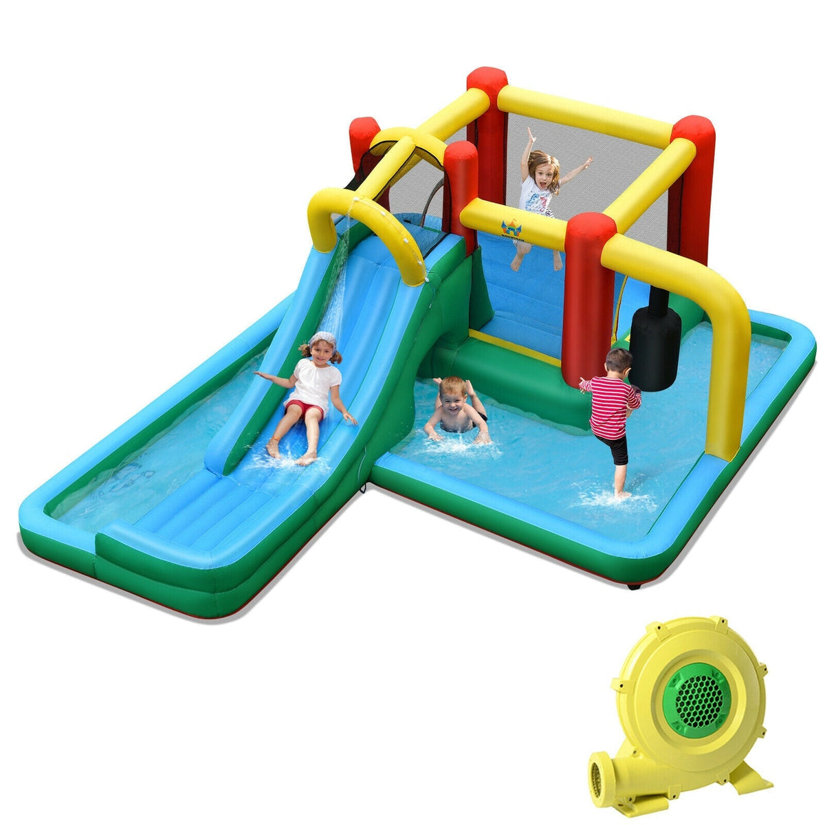 Inflatable Water Slide Climbing Bounce House with Tunnel and 735W Blower Free