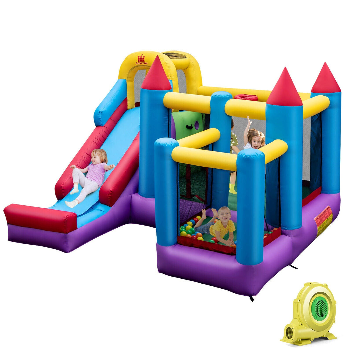 5-in-1 Inflatable Bounce House with 735W Blower and 50 Ocean Balls Free