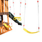 Cedar Wood Swing Set with Wave Slide, Play Kitchen, Rock Wall Ladder, Belt Swings, Toy Telescope, Steering Wheel, Tic-Tac-Toe, Balconies, Outdoor Playhouse Playground Set for Backyard Garden 735W Blower Included