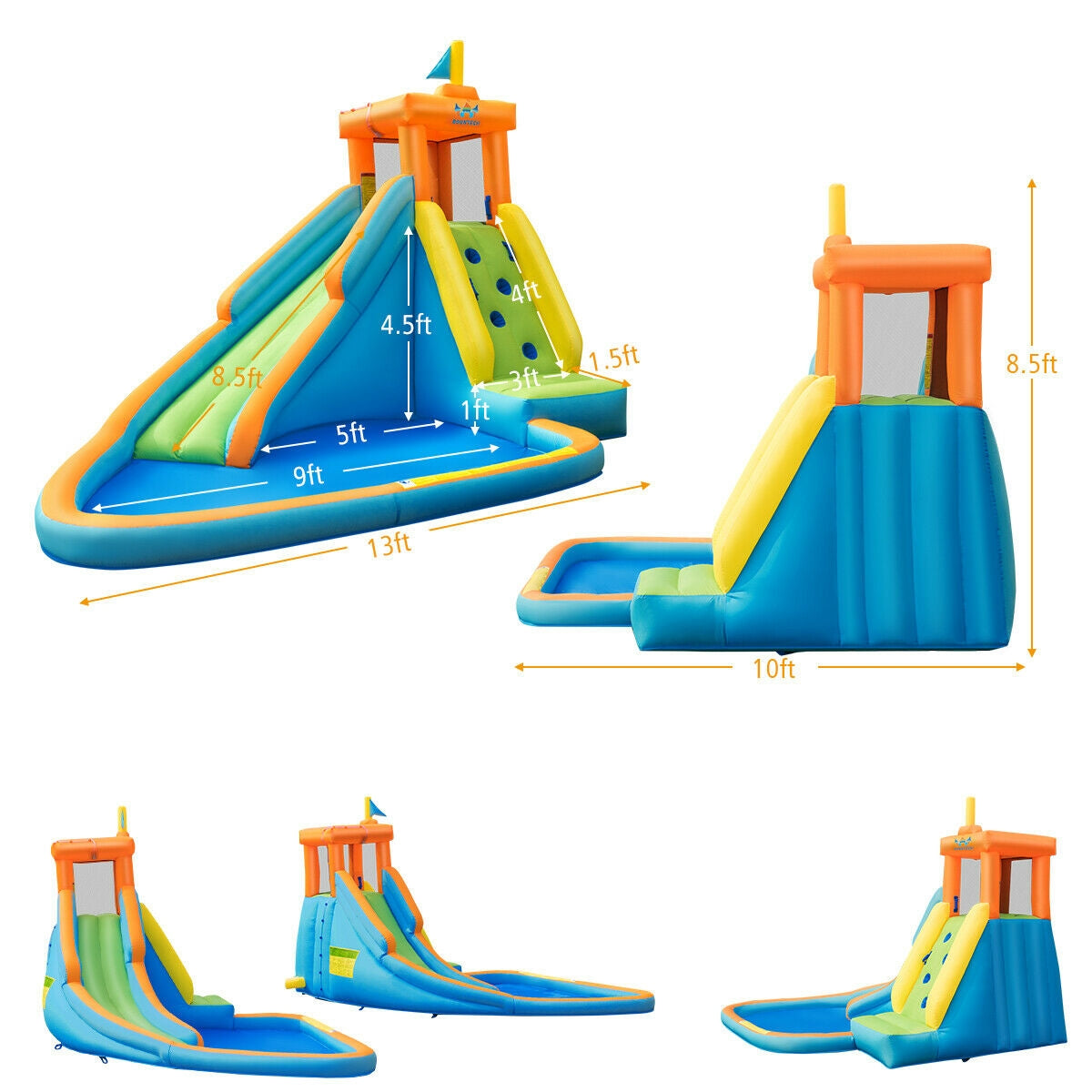 Inflatable Water Slide Kids Bounce House with 740W Blower free