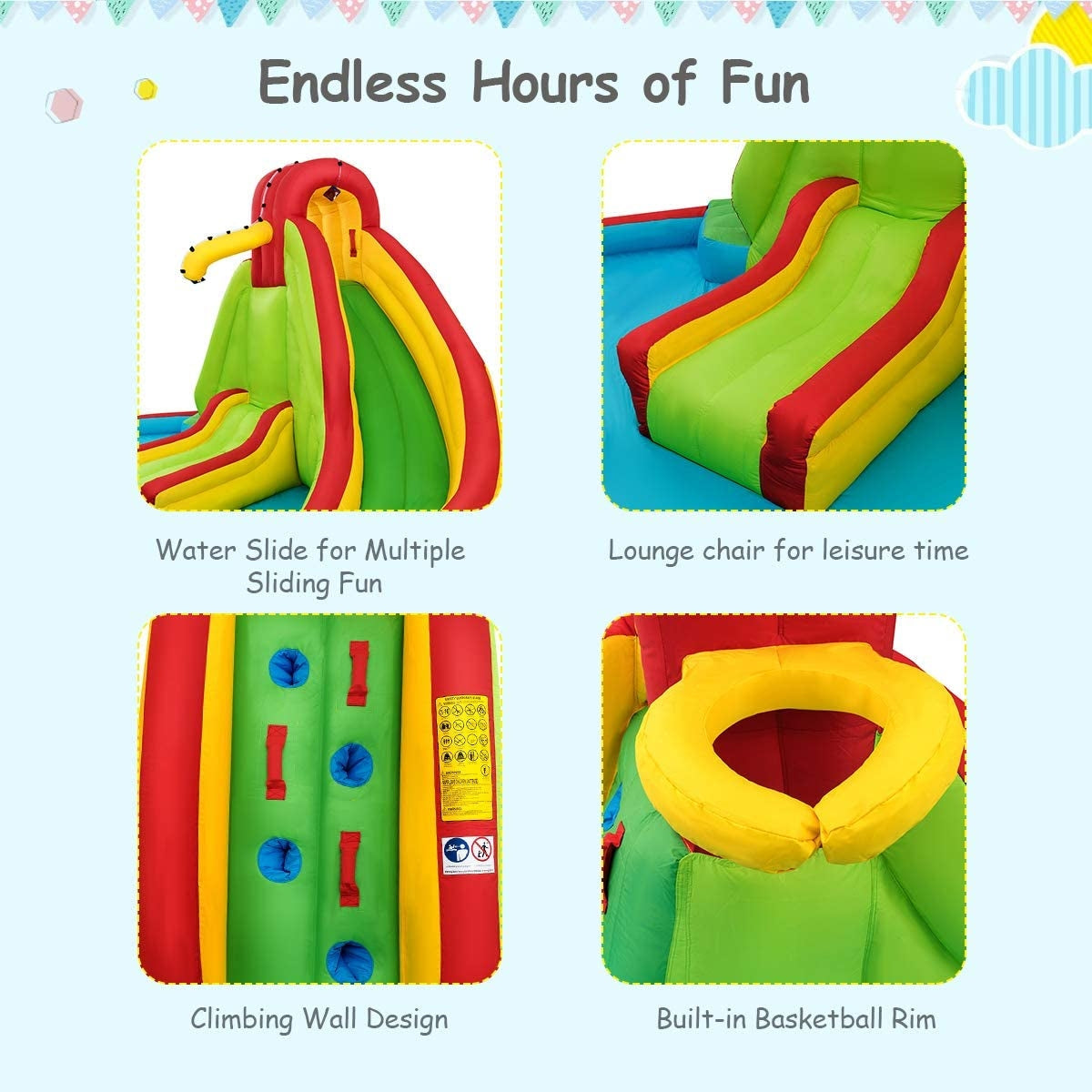 Kids Gift Inflatable Water Slide Bounce Park with 480 W Blower Free