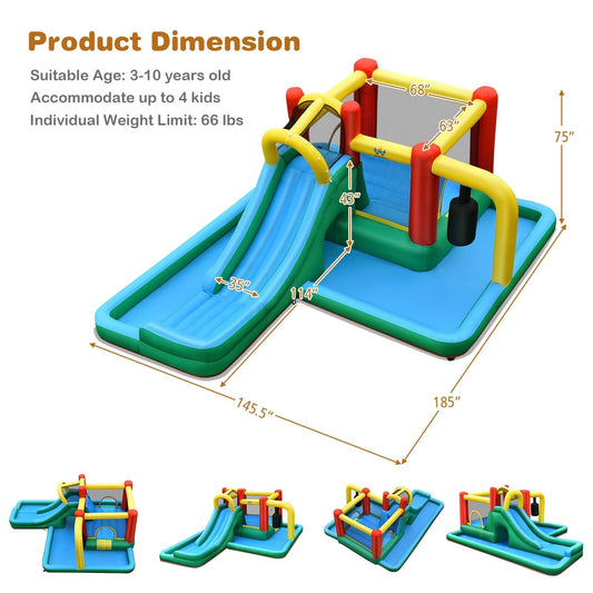 Inflatable Water Slide Climbing Bounce House with Tunnel and 735W Blower Free