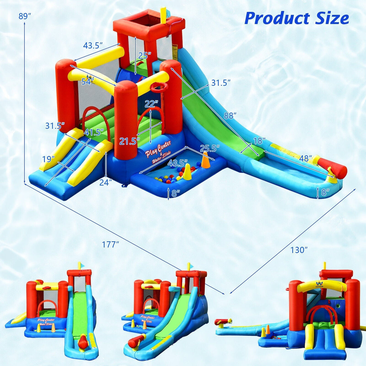 9-in-1 Inflatable Kids Water Slide Bounce House with 860W Blower Free