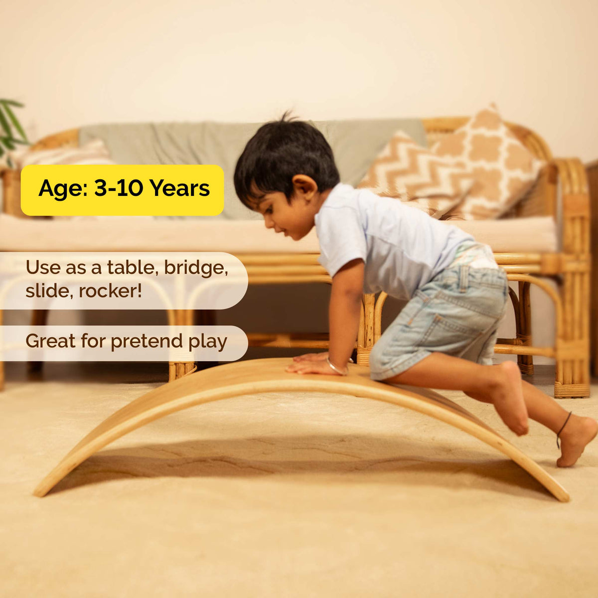 Waldorf Wooden Balance Board – Curvy Rocker for Open-Ended Play