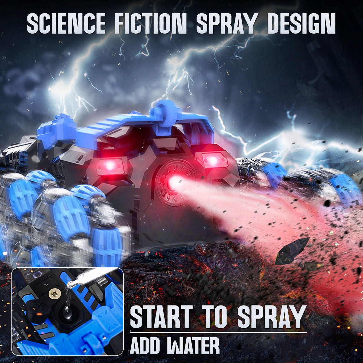 Bezgar Gesture Sensing RC Car with Spray, Lights & Sound, 360° Spins