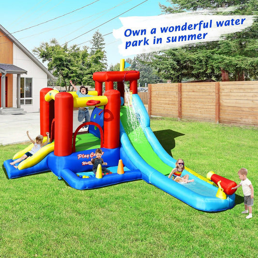 9-in-1 Inflatable Kids Water Slide Bounce House with 860W Blower Free
