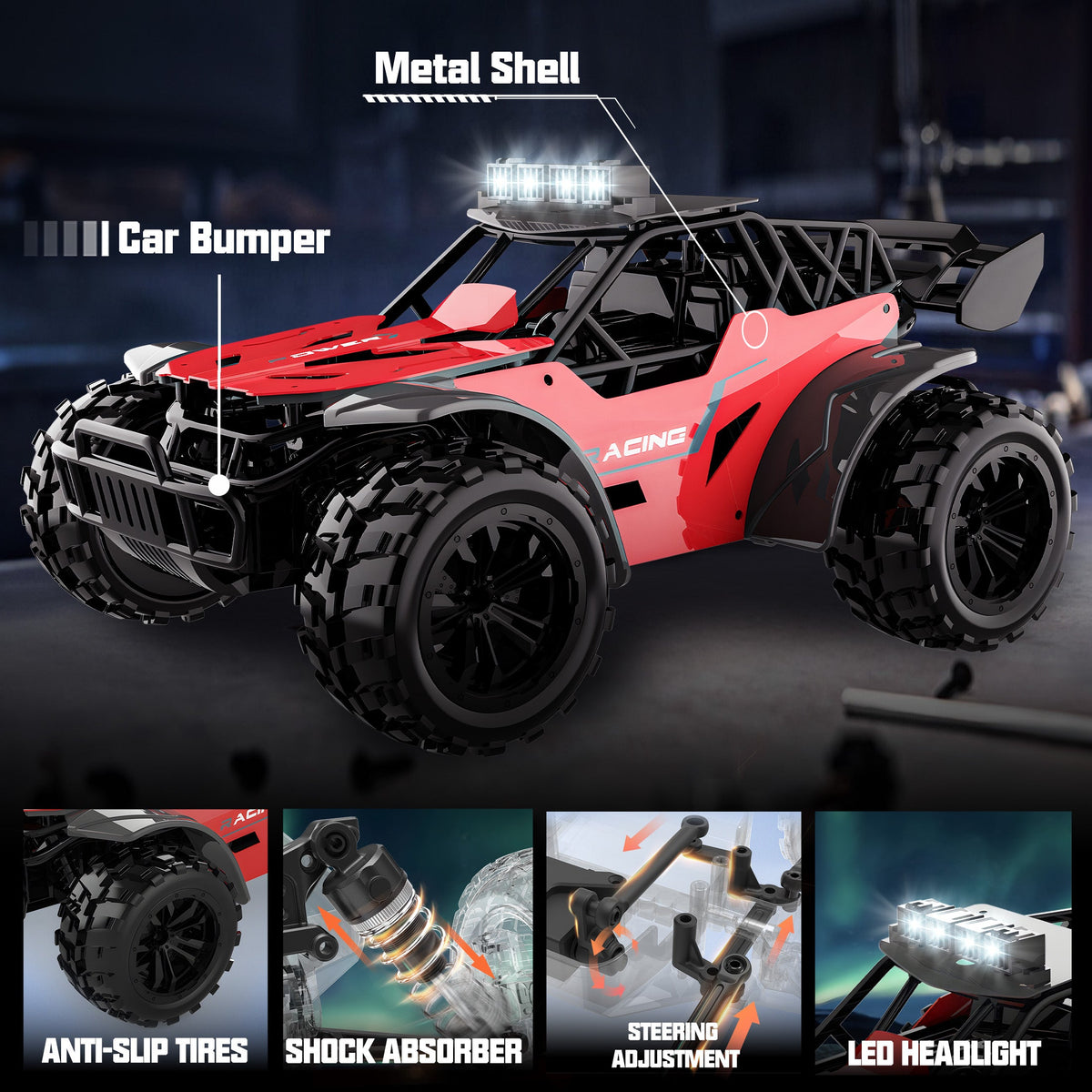 RC Car for Kids with Remote, 2.4GHz Metal RC Cars with LED