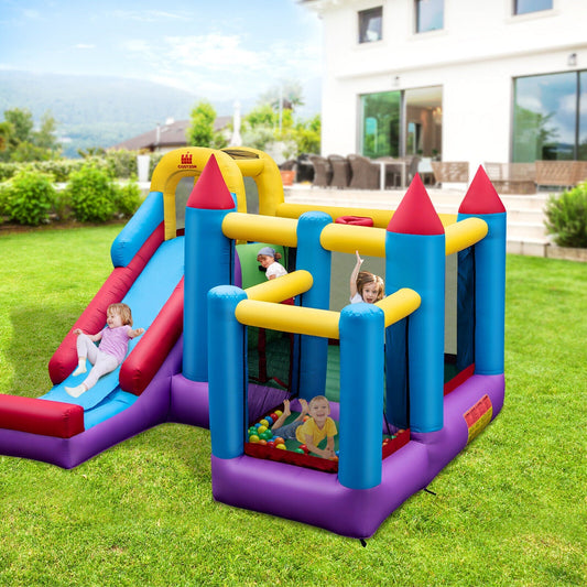 5-in-1 Inflatable Bounce House with 735W Blower and 50 Ocean Balls Free