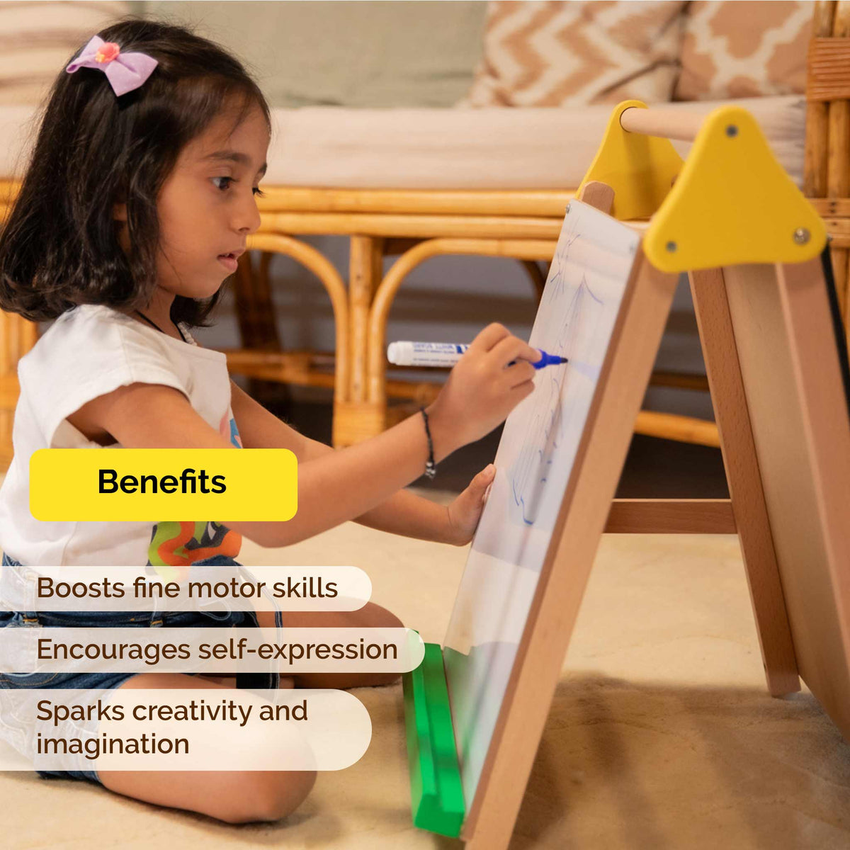 Wooden Tabletop Easel 3-in-1 – Adjustable Chalkboard, Whiteboard & Drawing Board