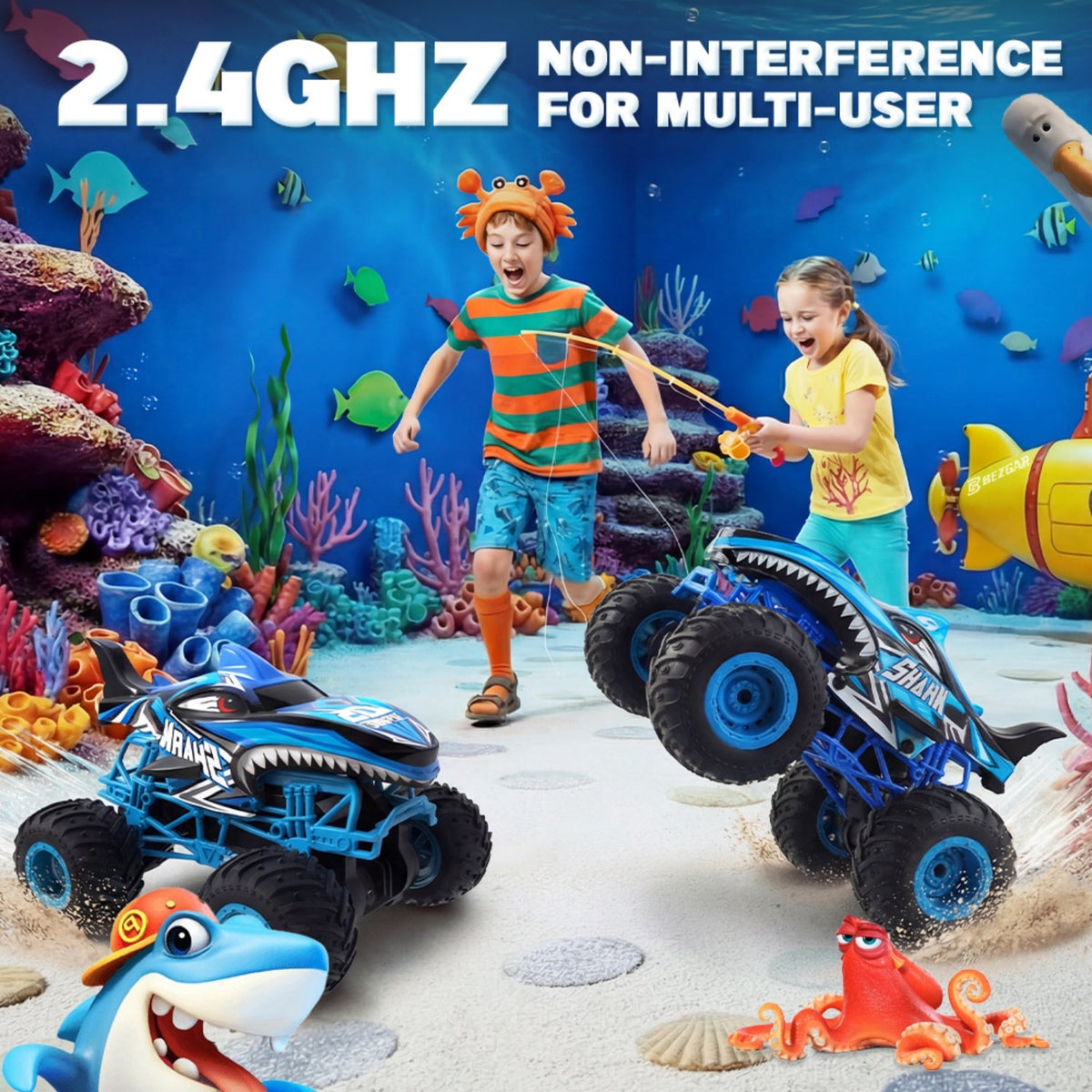 Bezgar 1:16 RC Shark Truck with 360° Spins, Light and Music