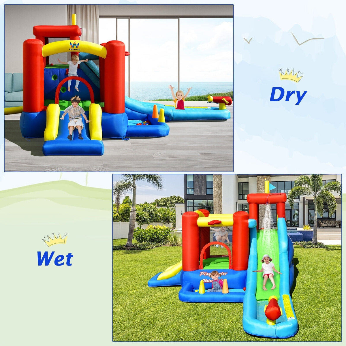 9-in-1 Inflatable Kids Water Slide Bounce House with 860W Blower Free