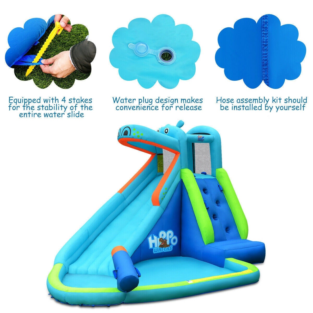 Hippo Inflatable Water Slide Bounce House with 740W Blower Free