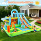 Inflatable Water Slide Bounce House for Kids, Luxury Heavy Duty Blow Up Water Park with Double Slides, Climbing Wall, Splash Pool and Sunshade Awning 735W Blower Included