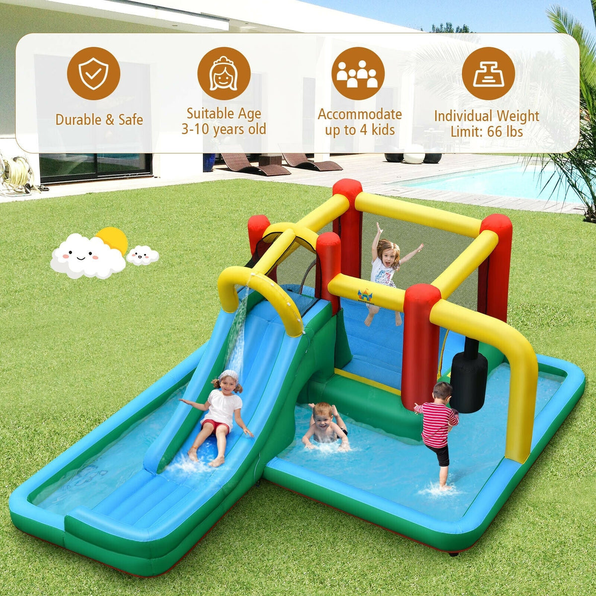 Inflatable Water Slide Climbing Bounce House with Tunnel and 735W Blower Free