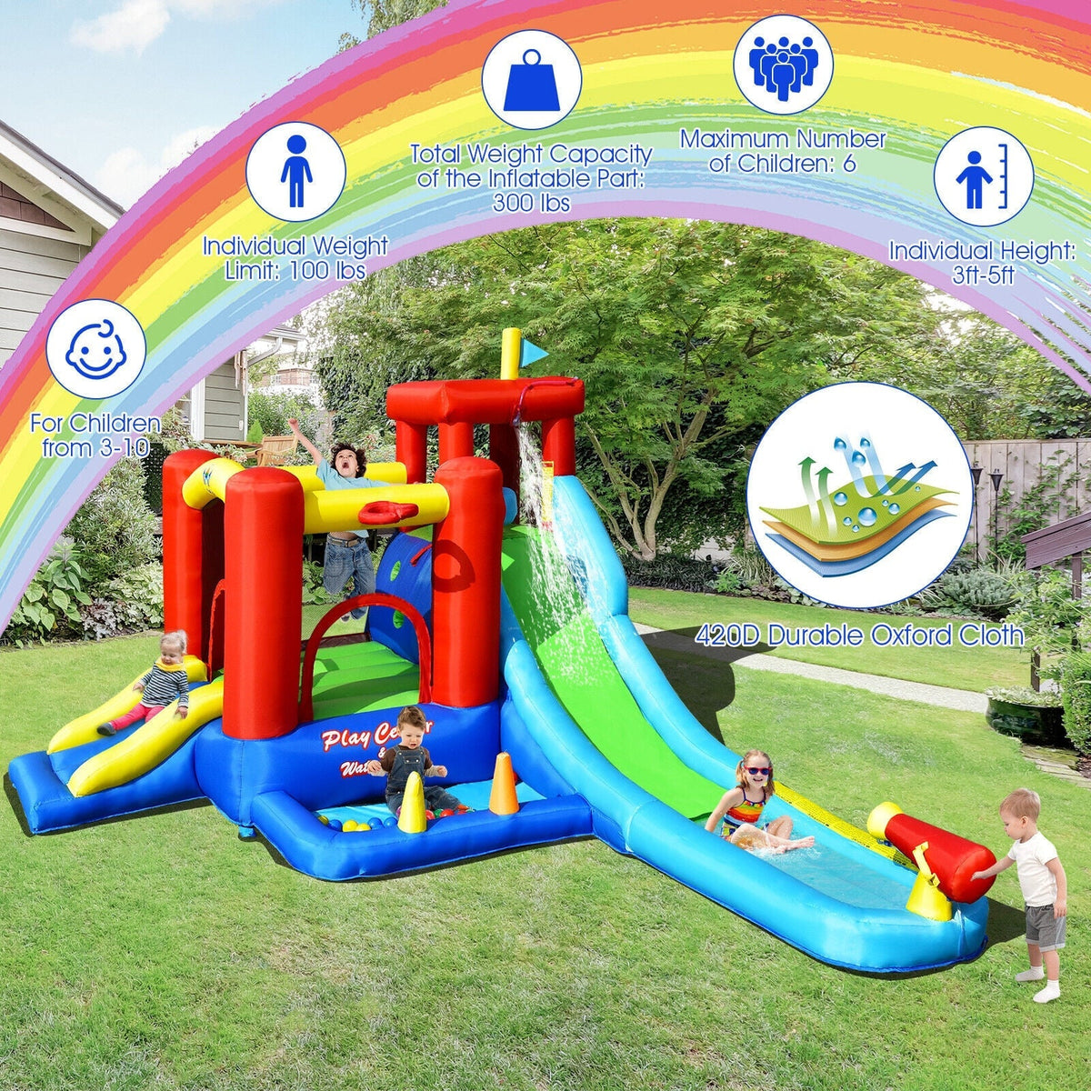 9-in-1 Inflatable Kids Water Slide Bounce House with 860W Blower Free