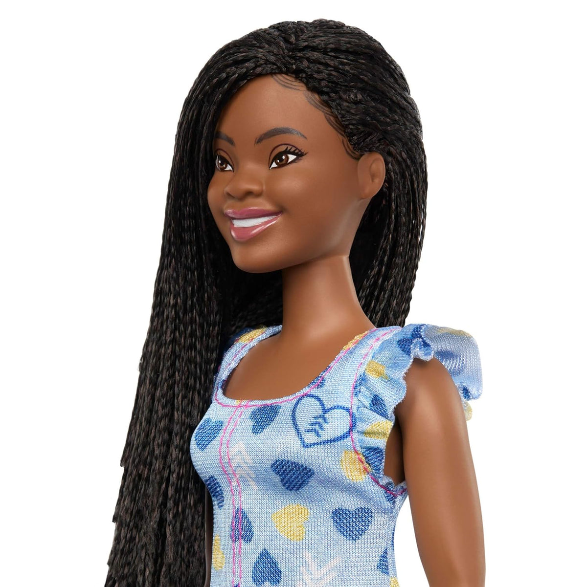 Barbie Fashionistas Doll #229 with Curly Hair Down Syndrome, Wearing Heart-Print Dress for Ages 3 Years & Up