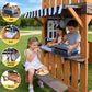 Cedar Wood Swing Set with Wave Slide, Play Kitchen, Rock Wall Ladder, Belt Swings, Toy Telescope, Steering Wheel, Tic-Tac-Toe, Balconies, Outdoor Playhouse Playground Set for Backyard Garden 735W Blower Included