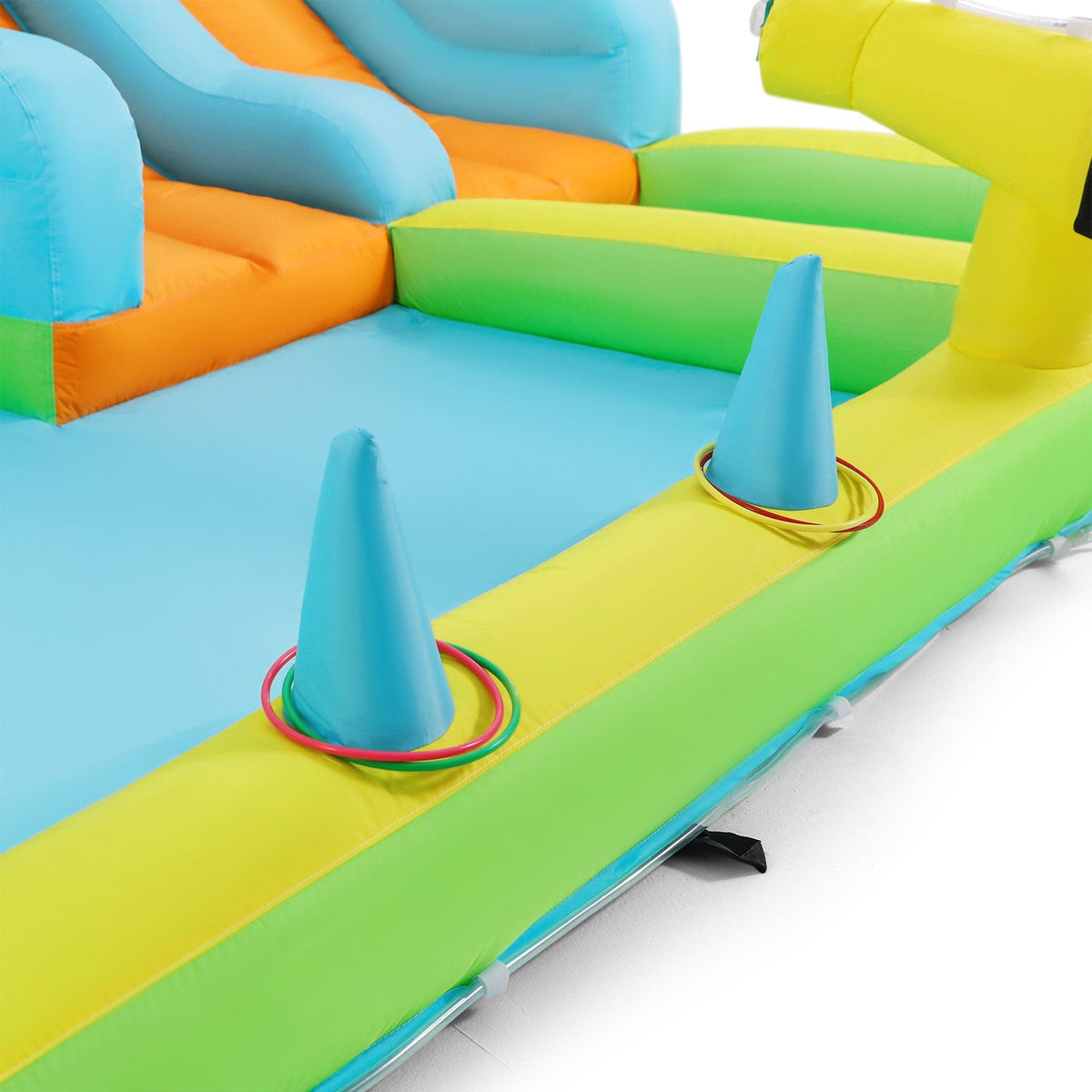 Inflatable Water Slide Bounce House for Kids, Luxury Heavy Duty Blow Up Water Park with Double Slides, Climbing Wall, Splash Pool and Sunshade Awning 735W Blower Included