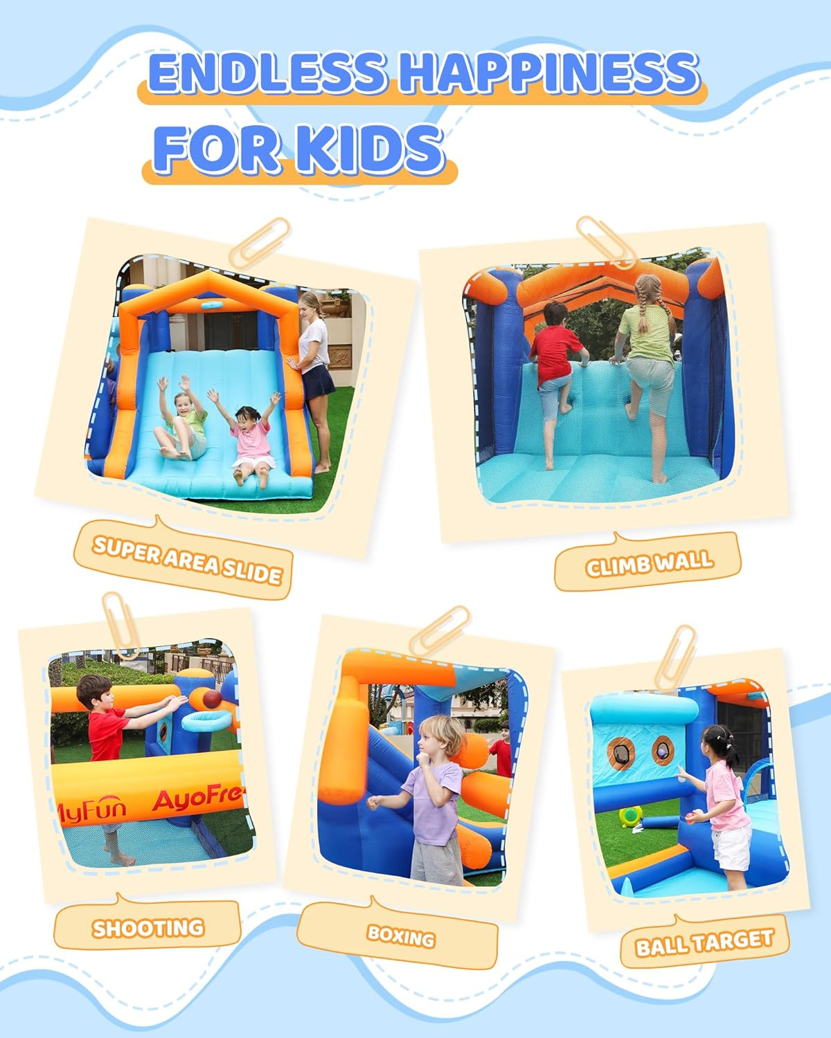 Multi-Activity Inflatable Bouncy Castle with Slide, Ball Pit, Basketball Hoop & Climbing Area – Kids Indoor Outdoor Fun Playset 735W Blower Included