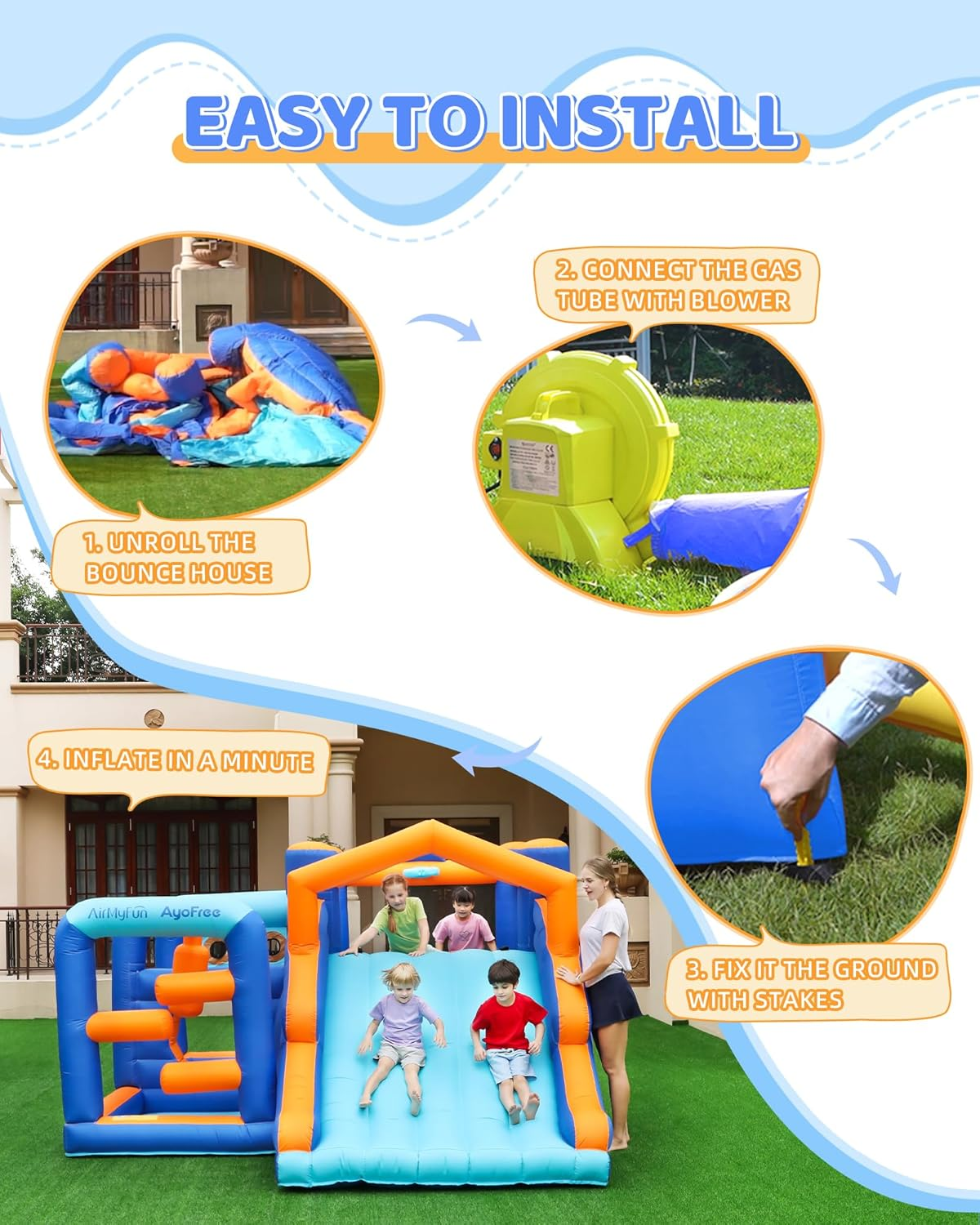 Multi-Activity Inflatable Bouncy Castle with Slide, Ball Pit, Basketball Hoop & Climbing Area – Kids Indoor Outdoor Fun Playset 735W Blower Included