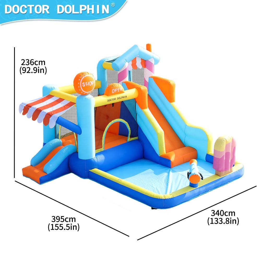 Candy House Inflatable Water Park for Kids with Slide, Pool & Water Cannon 735W Blower Included