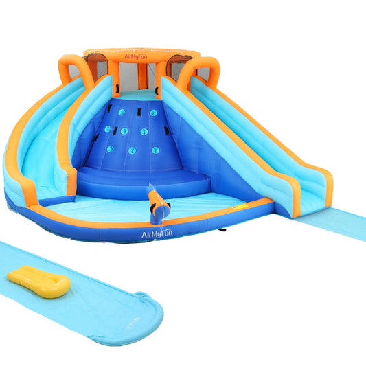 AirMyFun Kids Inflatable Pool Water Double Slide Park Jumping Castle 465X390CM 735W Blower Included