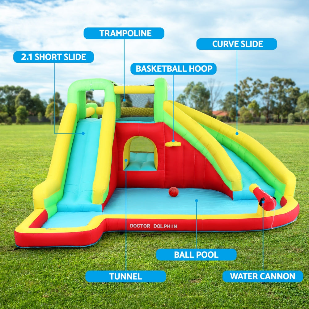 Doctor Dolphin Kids Inflatable Pool Water Slide Park Jumping Castle 575X445CM 735W Blower Included