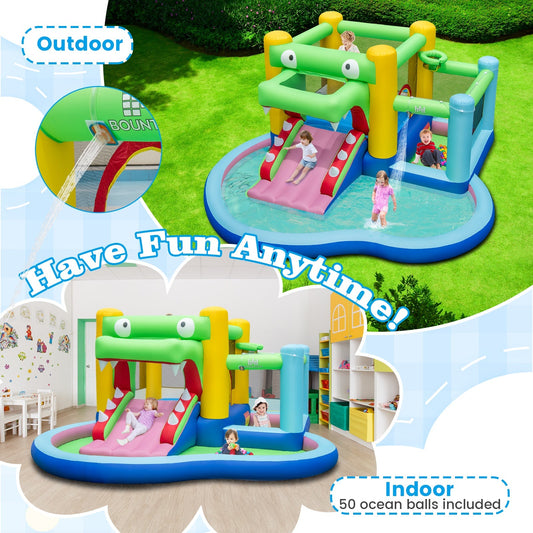 Inflatable Bounce House with Slide and Splash Pooland and 680W Blower Free