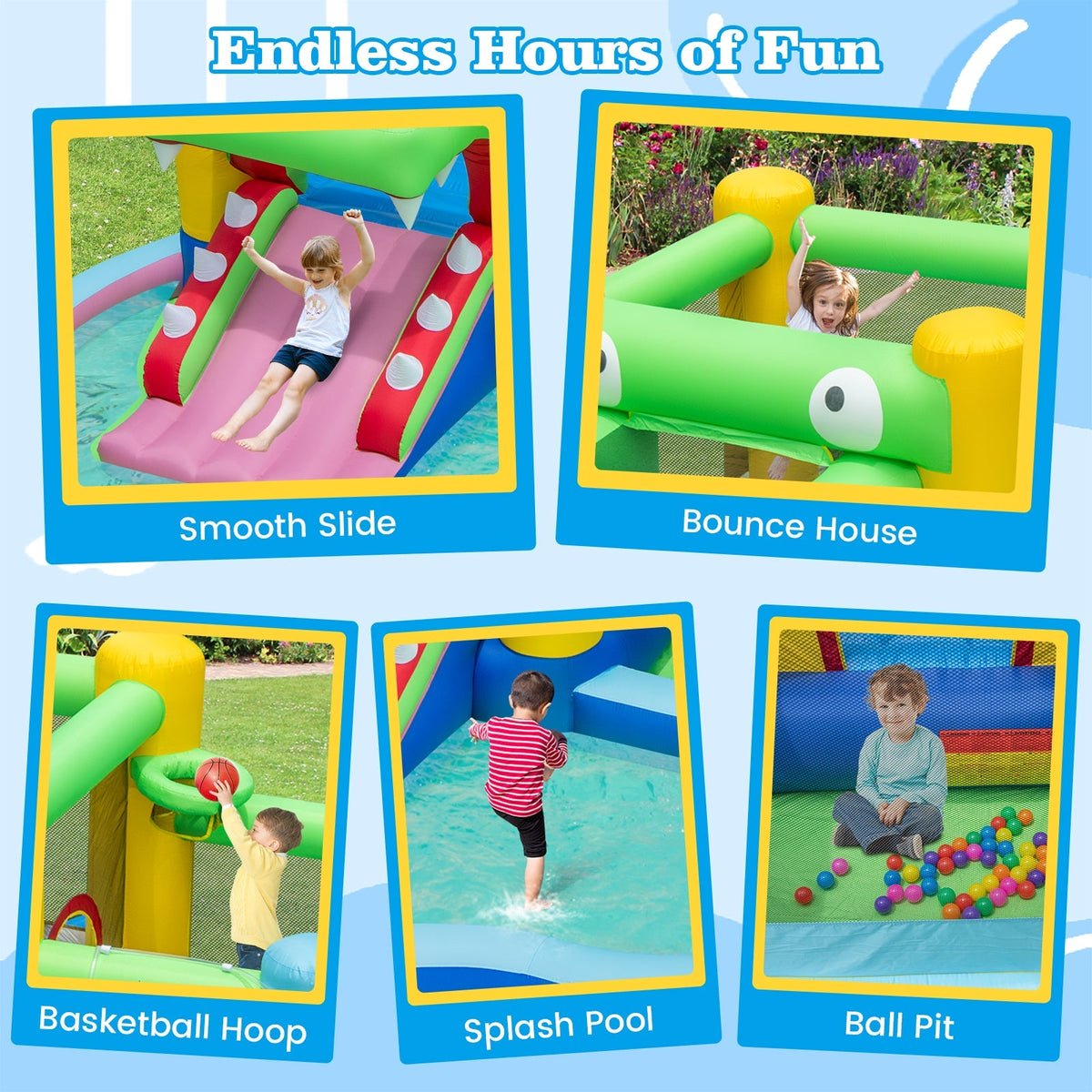 Inflatable Bounce House with Slide and Splash Pooland and 680W Blower Free