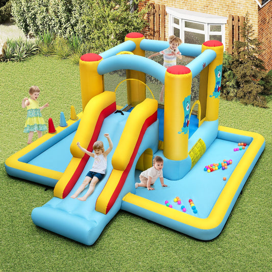 Inflatable Bounce House 7-in-1 Bouncy Castle with Slide and Tunnel with 550W Blower Free