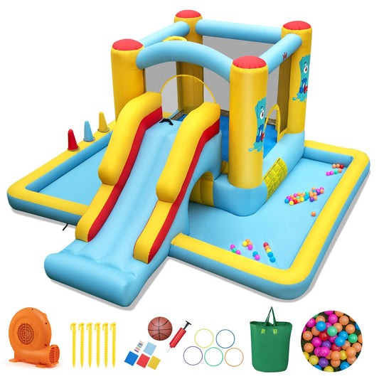 Inflatable Bounce House 7-in-1 Bouncy Castle with Slide and Tunnel with 550W Blower Free