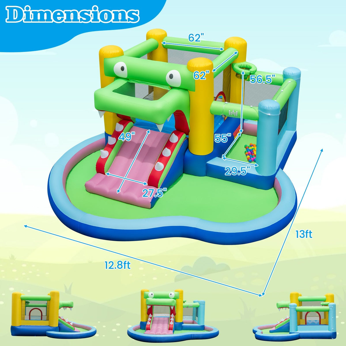 Inflatable Bounce House with Slide and Splash Pooland and 680W Blower Free